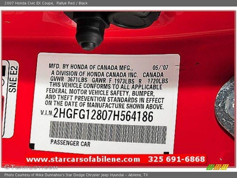 Rallye Red / Black 2007 Honda Civic EX Coupe
