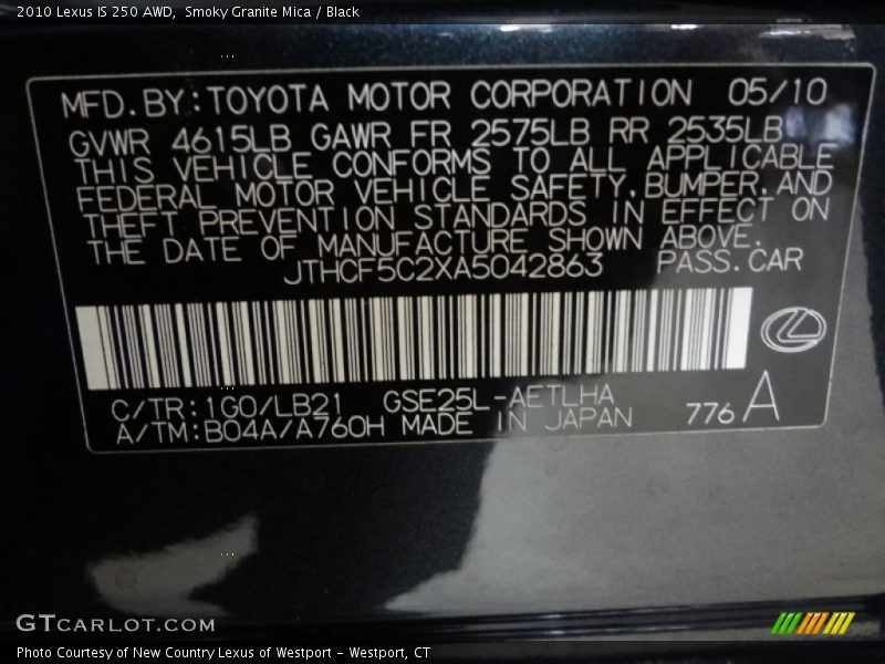 Smoky Granite Mica / Black 2010 Lexus IS 250 AWD