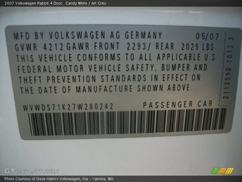 Candy White / Art Grey 2007 Volkswagen Rabbit 4 Door