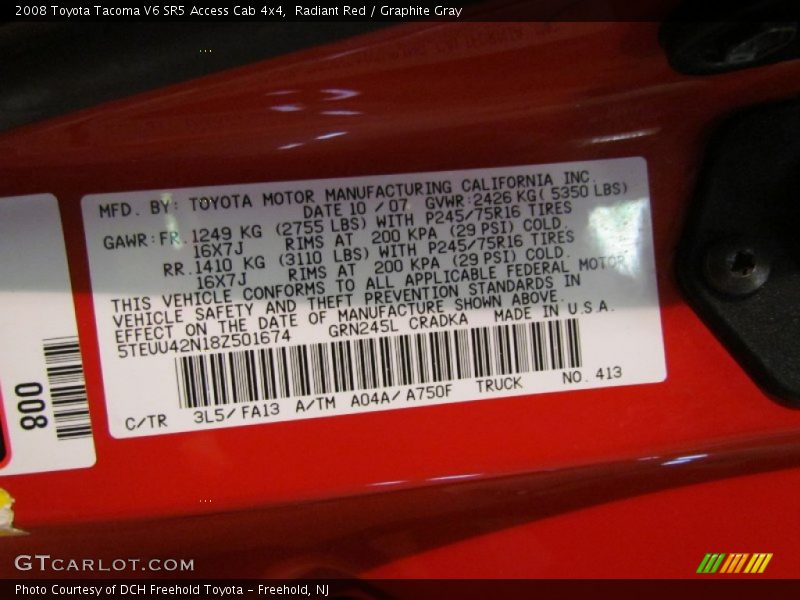 Radiant Red / Graphite Gray 2008 Toyota Tacoma V6 SR5 Access Cab 4x4