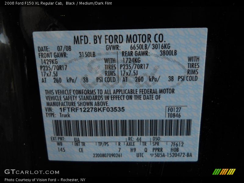 Black / Medium/Dark Flint 2008 Ford F150 XL Regular Cab