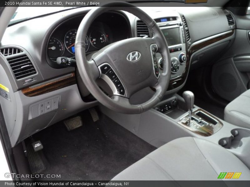 Pearl White / Beige 2010 Hyundai Santa Fe SE 4WD