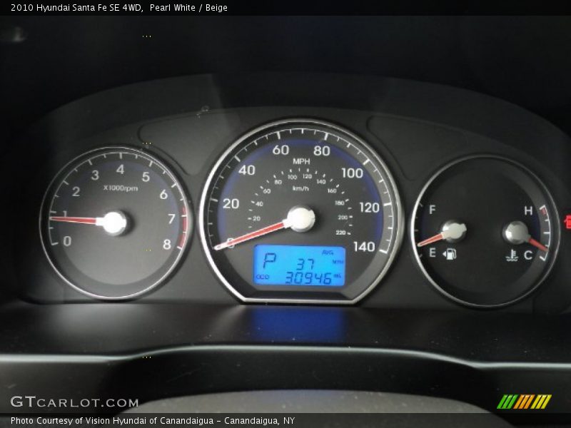 Pearl White / Beige 2010 Hyundai Santa Fe SE 4WD