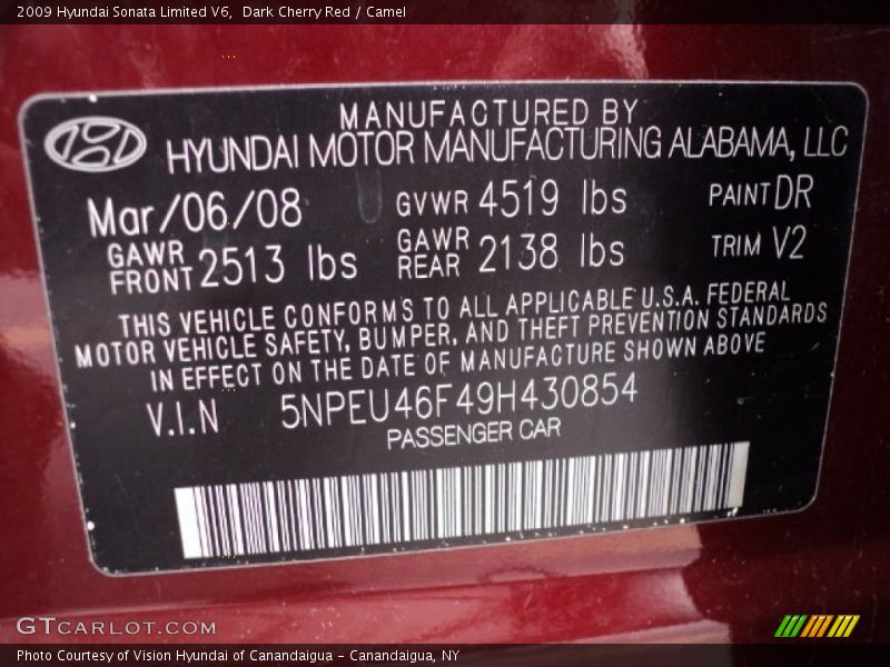 Dark Cherry Red / Camel 2009 Hyundai Sonata Limited V6