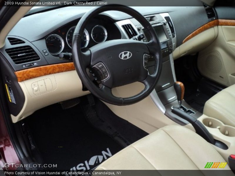 Dark Cherry Red / Camel 2009 Hyundai Sonata Limited V6