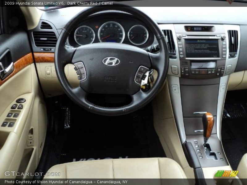 Dark Cherry Red / Camel 2009 Hyundai Sonata Limited V6