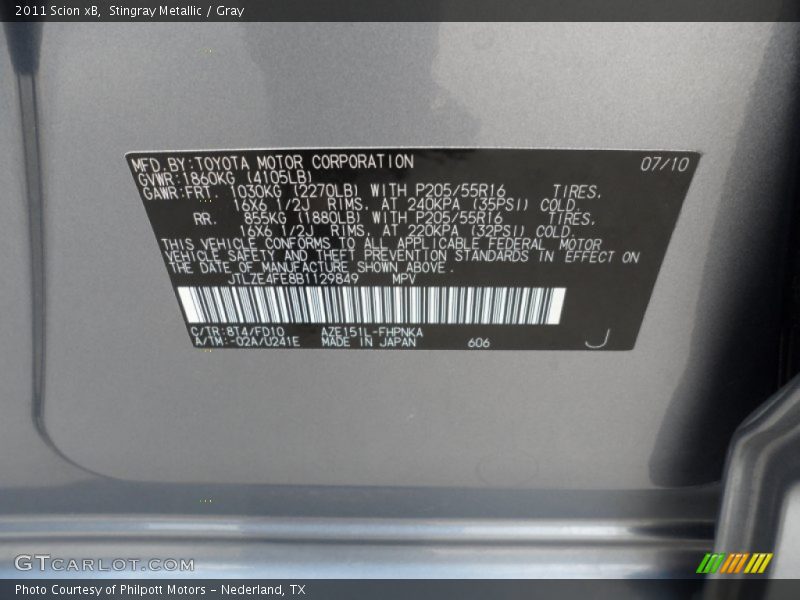 Stingray Metallic / Gray 2011 Scion xB