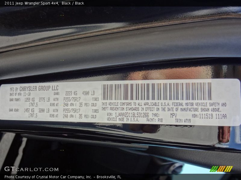 Black / Black 2011 Jeep Wrangler Sport 4x4