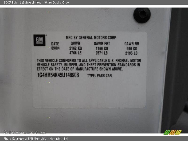 White Opal / Gray 2005 Buick LeSabre Limited