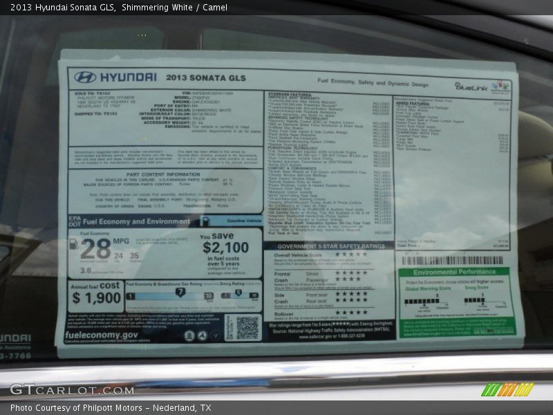 Shimmering White / Camel 2013 Hyundai Sonata GLS
