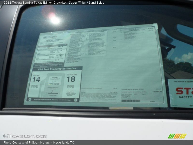 Super White / Sand Beige 2012 Toyota Tundra Texas Edition CrewMax