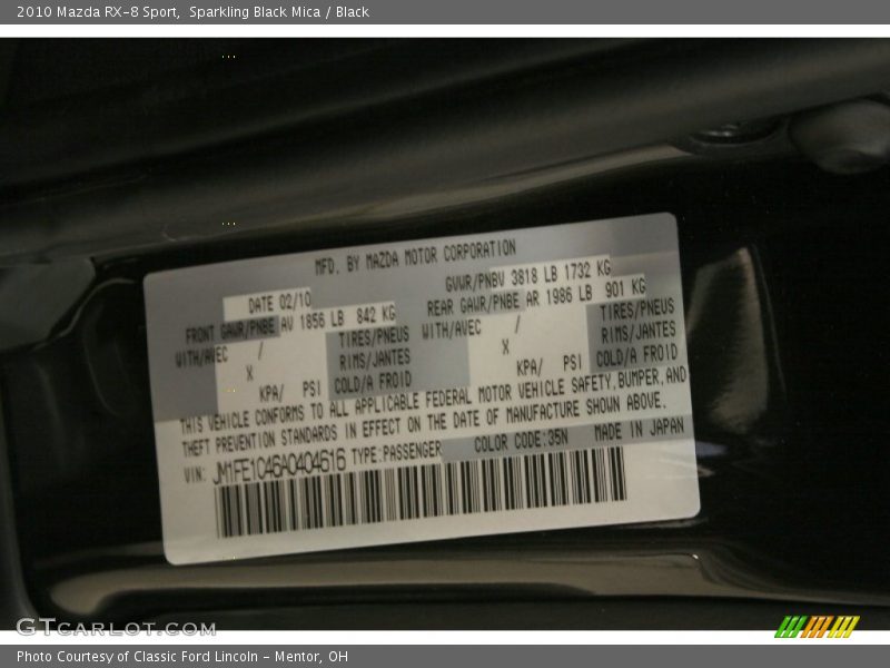 Sparkling Black Mica / Black 2010 Mazda RX-8 Sport