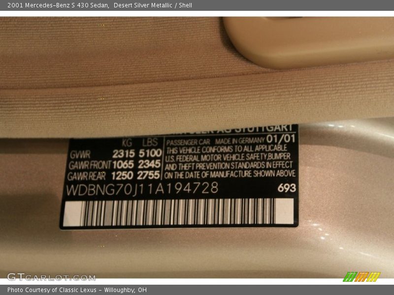 Desert Silver Metallic / Shell 2001 Mercedes-Benz S 430 Sedan