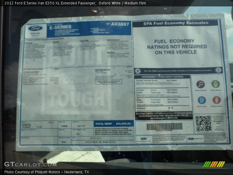  2012 E Series Van E350 XL Extended Passenger Window Sticker