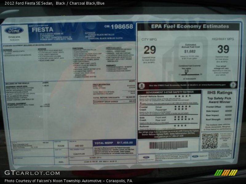 Black / Charcoal Black/Blue 2012 Ford Fiesta SE Sedan