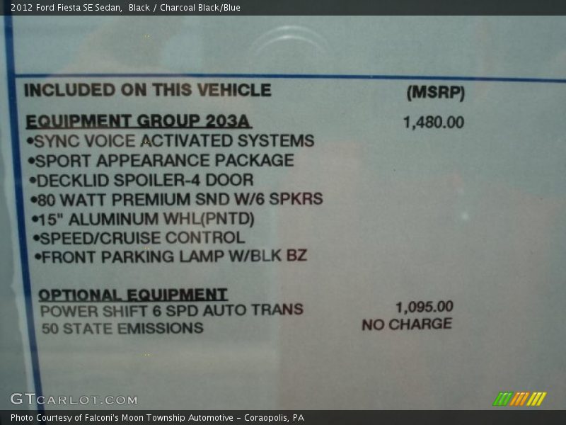 Black / Charcoal Black/Blue 2012 Ford Fiesta SE Sedan