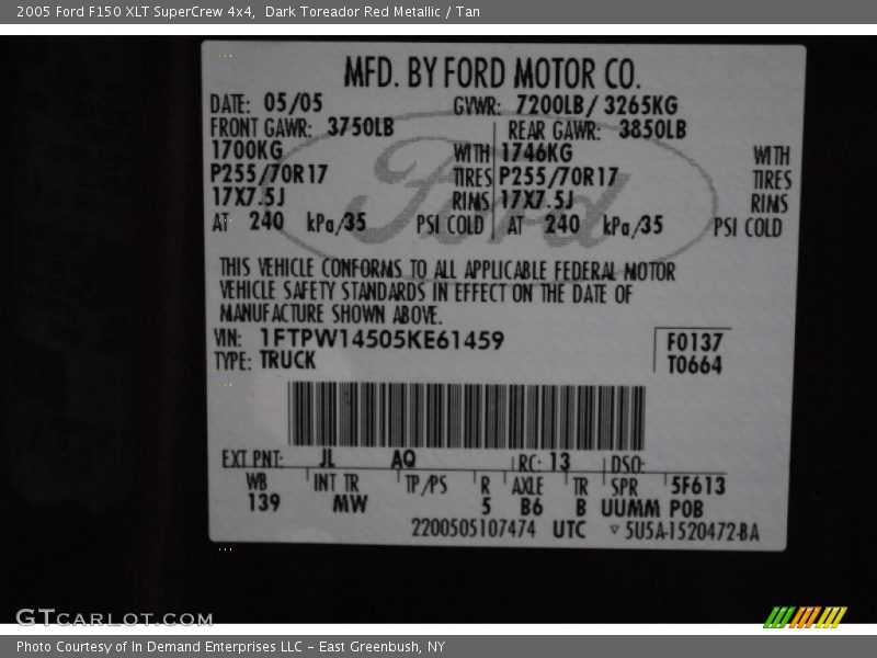 Dark Toreador Red Metallic / Tan 2005 Ford F150 XLT SuperCrew 4x4
