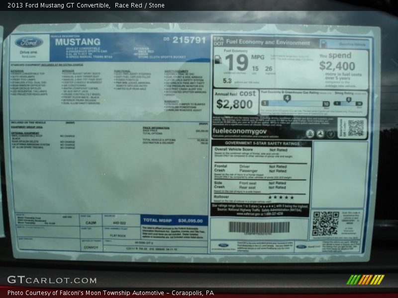  2013 Mustang GT Convertible Window Sticker
