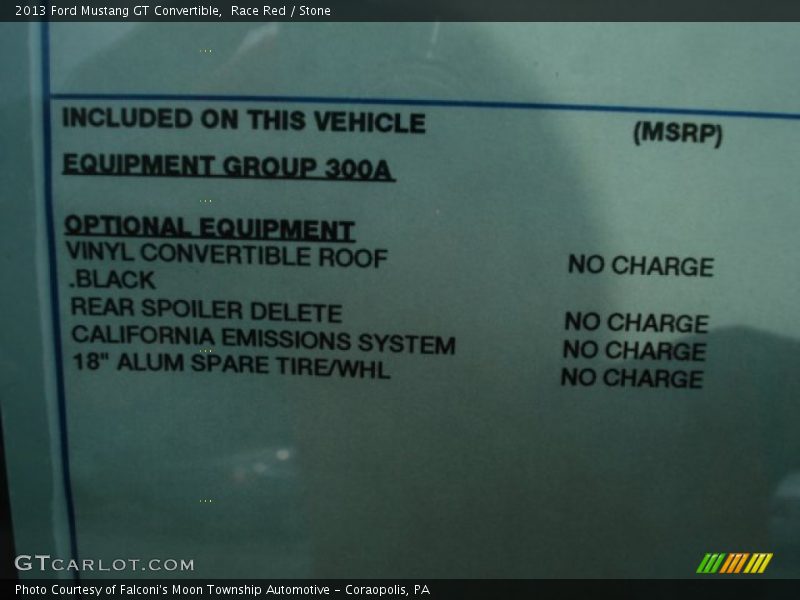  2013 Mustang GT Convertible Window Sticker