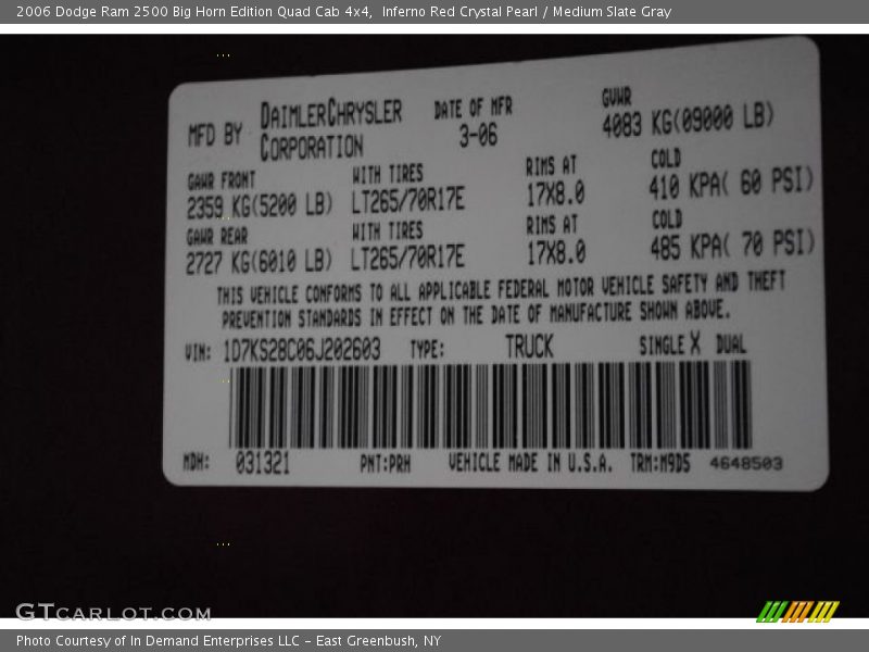 Inferno Red Crystal Pearl / Medium Slate Gray 2006 Dodge Ram 2500 Big Horn Edition Quad Cab 4x4