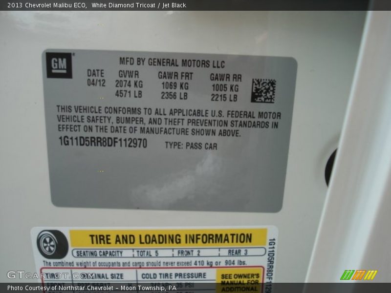 White Diamond Tricoat / Jet Black 2013 Chevrolet Malibu ECO