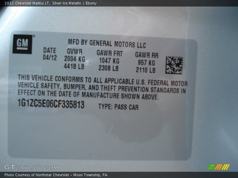 Silver Ice Metallic / Ebony 2012 Chevrolet Malibu LT