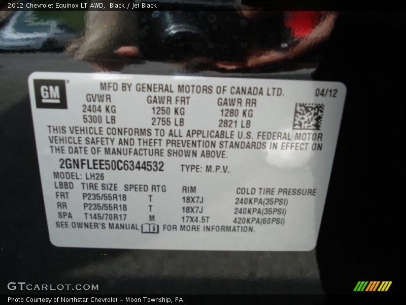 Black / Jet Black 2012 Chevrolet Equinox LT AWD