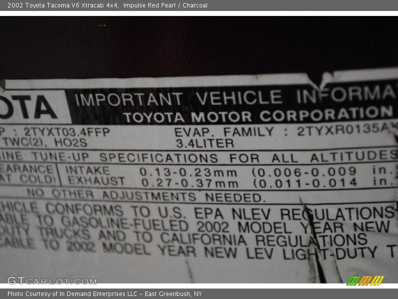 Impulse Red Pearl / Charcoal 2002 Toyota Tacoma V6 Xtracab 4x4