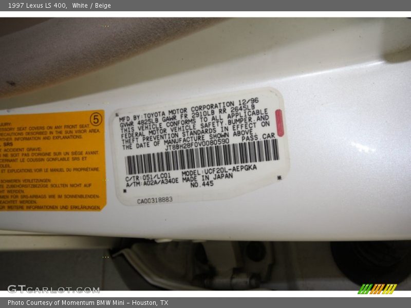 White / Beige 1997 Lexus LS 400