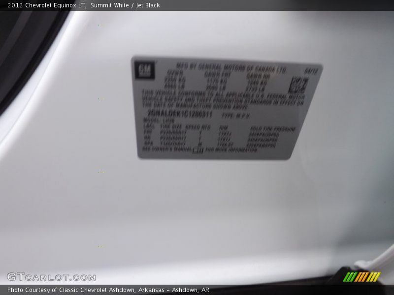 Summit White / Jet Black 2012 Chevrolet Equinox LT