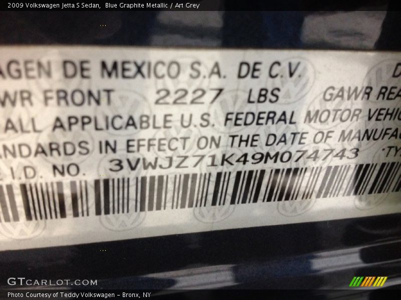 Blue Graphite Metallic / Art Grey 2009 Volkswagen Jetta S Sedan