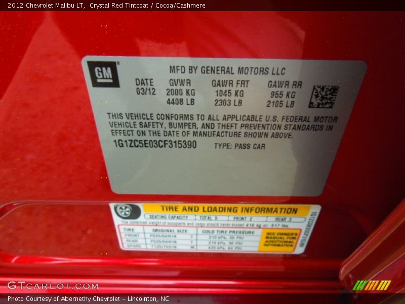 Crystal Red Tintcoat / Cocoa/Cashmere 2012 Chevrolet Malibu LT