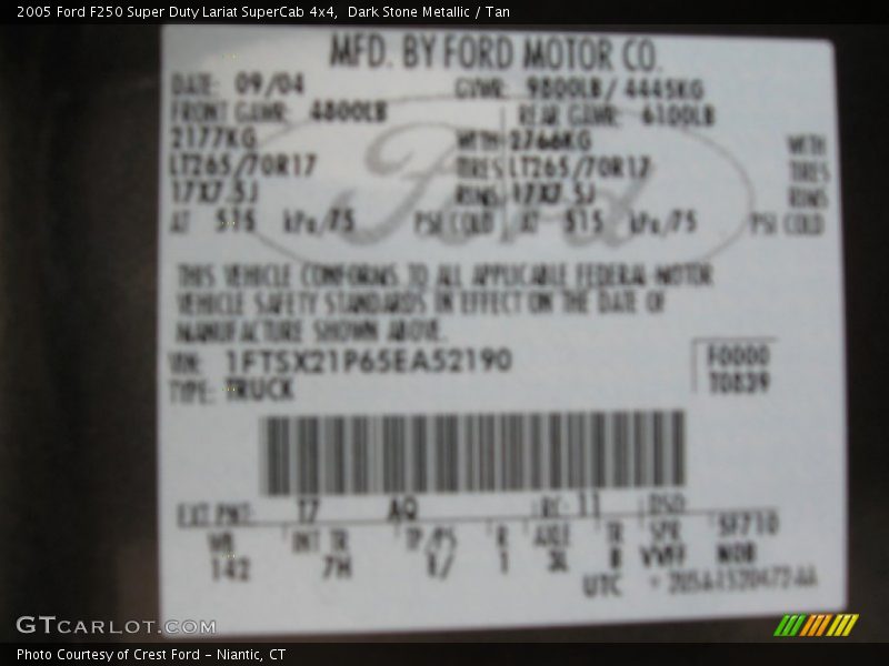 2005 F250 Super Duty Lariat SuperCab 4x4 Dark Stone Metallic Color Code T7