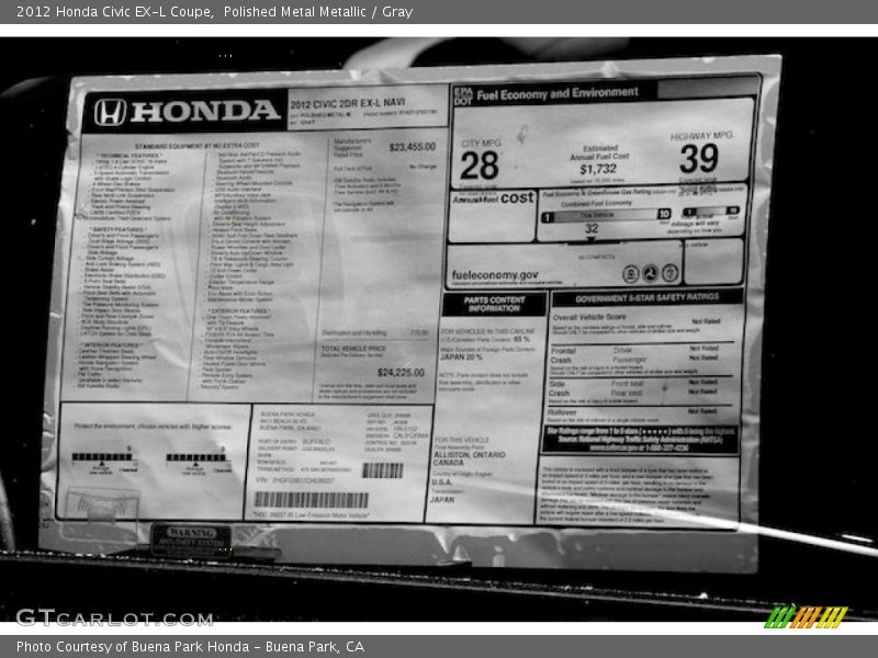 Polished Metal Metallic / Gray 2012 Honda Civic EX-L Coupe