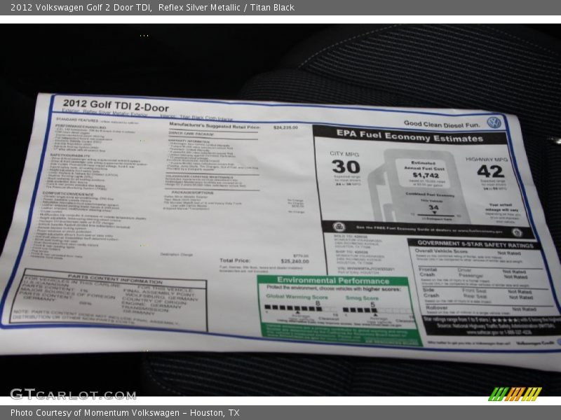 Reflex Silver Metallic / Titan Black 2012 Volkswagen Golf 2 Door TDI