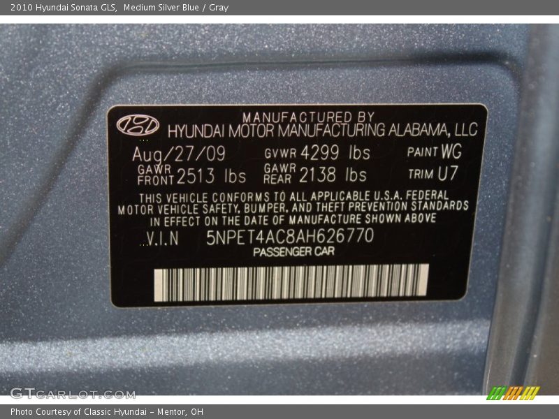 Medium Silver Blue / Gray 2010 Hyundai Sonata GLS