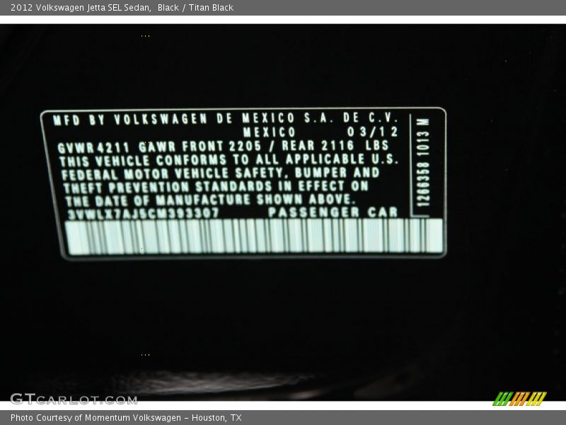 Black / Titan Black 2012 Volkswagen Jetta SEL Sedan
