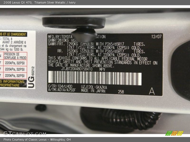 Titanium Silver Metallic / Ivory 2008 Lexus GX 470
