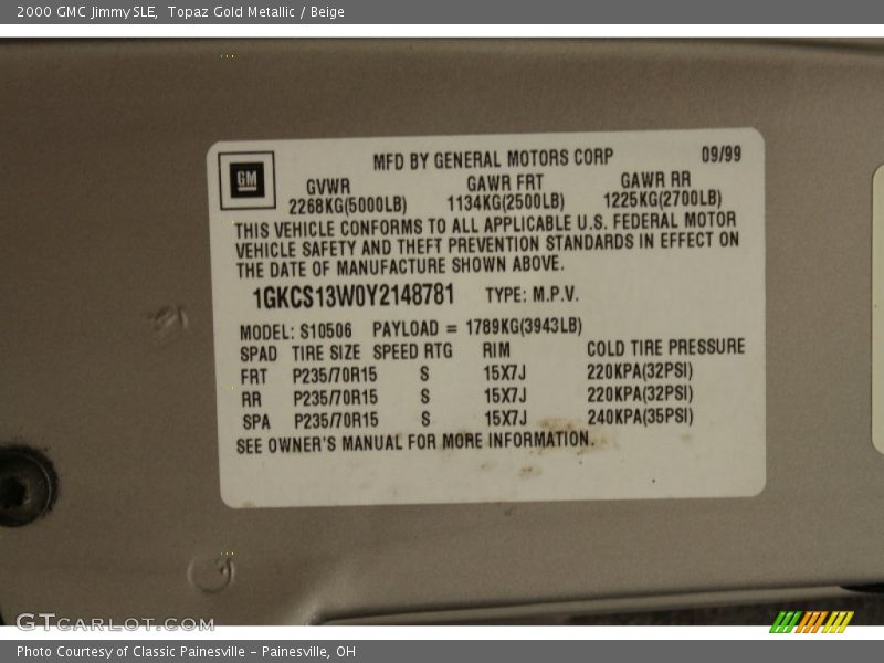 Topaz Gold Metallic / Beige 2000 GMC Jimmy SLE
