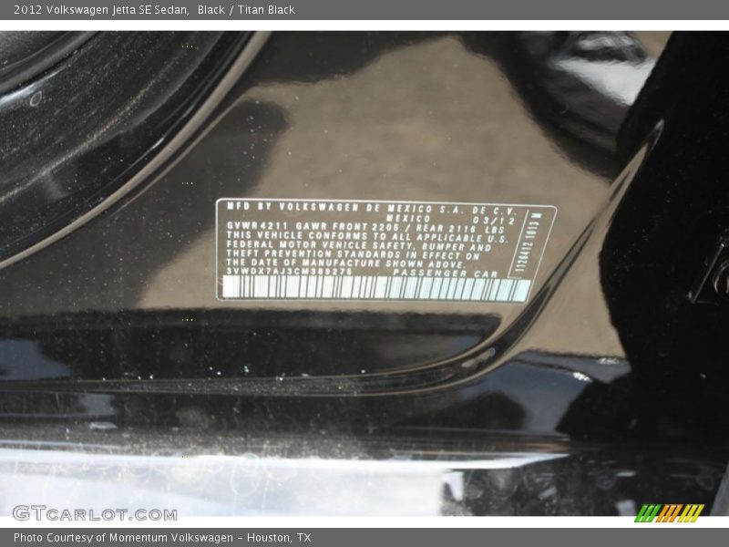Black / Titan Black 2012 Volkswagen Jetta SE Sedan