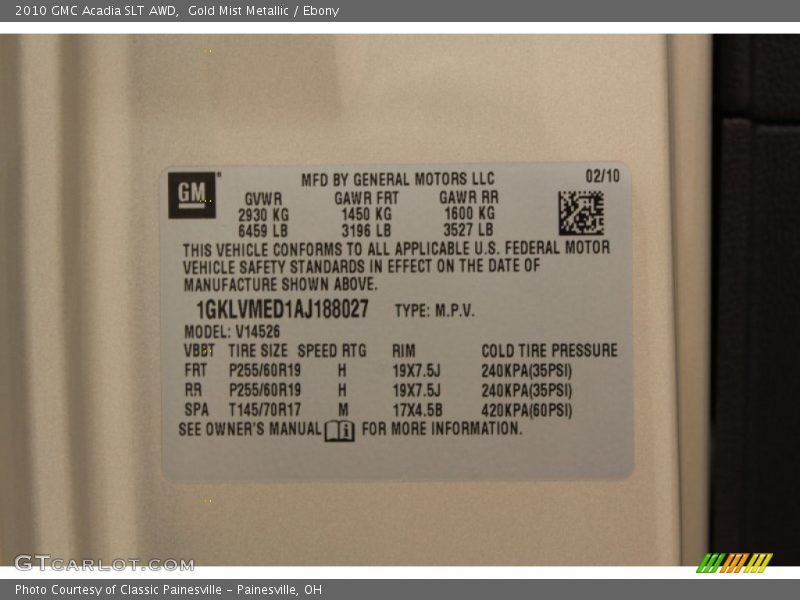 Gold Mist Metallic / Ebony 2010 GMC Acadia SLT AWD