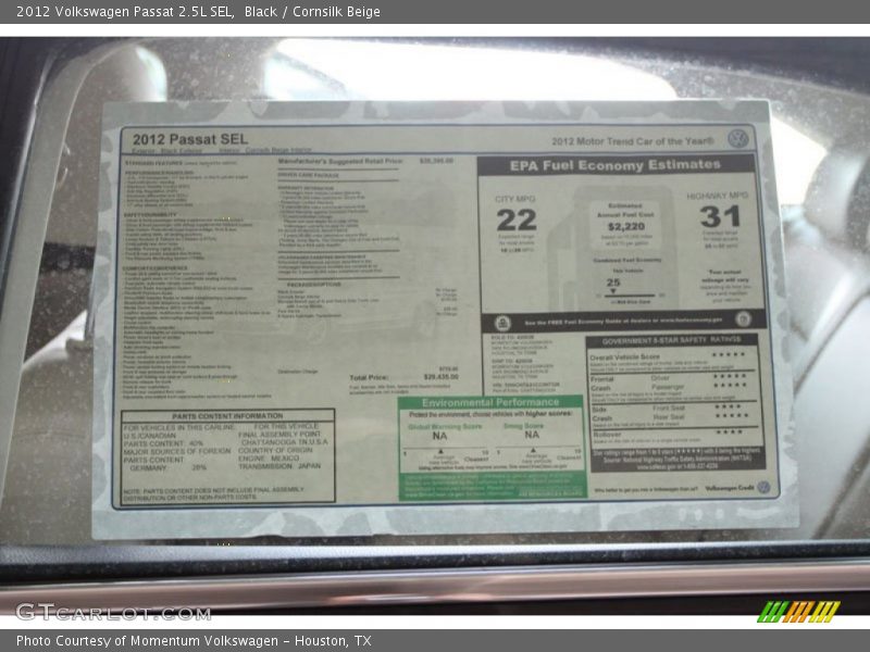 Black / Cornsilk Beige 2012 Volkswagen Passat 2.5L SEL