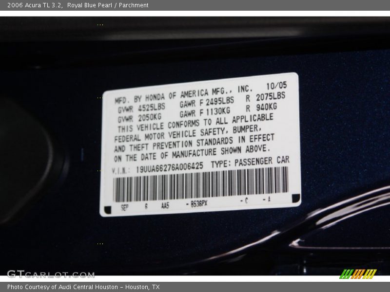 Royal Blue Pearl / Parchment 2006 Acura TL 3.2
