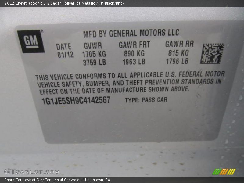 Silver Ice Metallic / Jet Black/Brick 2012 Chevrolet Sonic LTZ Sedan