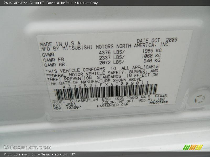 Dover White Pearl / Medium Gray 2010 Mitsubishi Galant FE