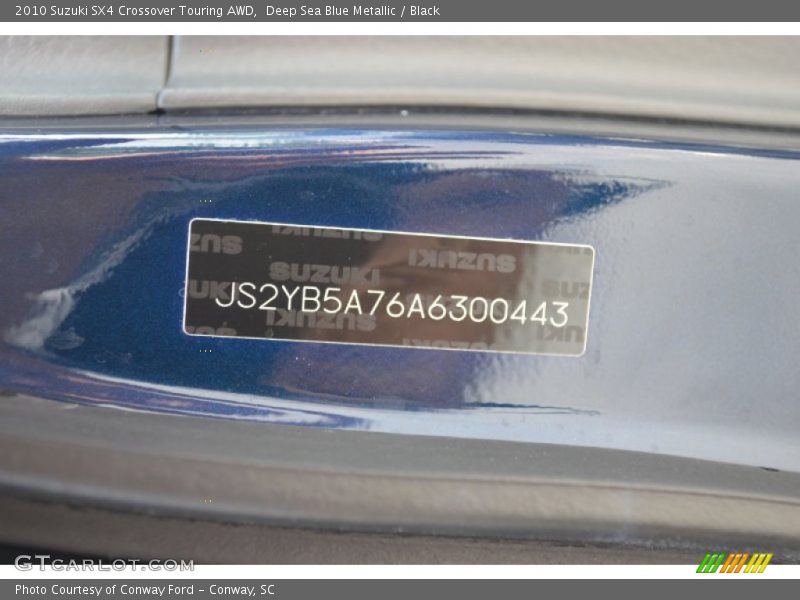 Deep Sea Blue Metallic / Black 2010 Suzuki SX4 Crossover Touring AWD