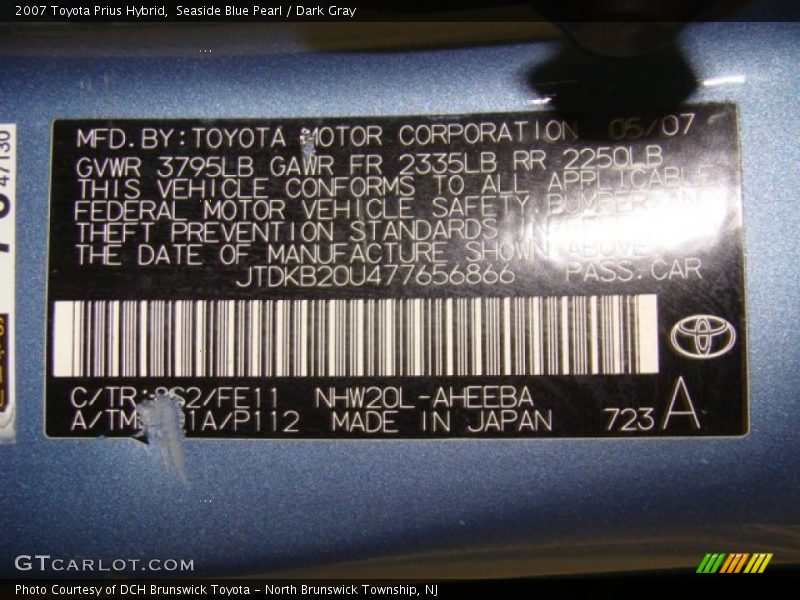 Seaside Blue Pearl / Dark Gray 2007 Toyota Prius Hybrid
