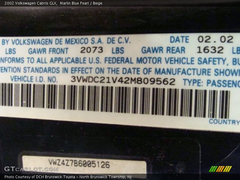 Marlin Blue Pearl / Beige 2002 Volkswagen Cabrio GLX