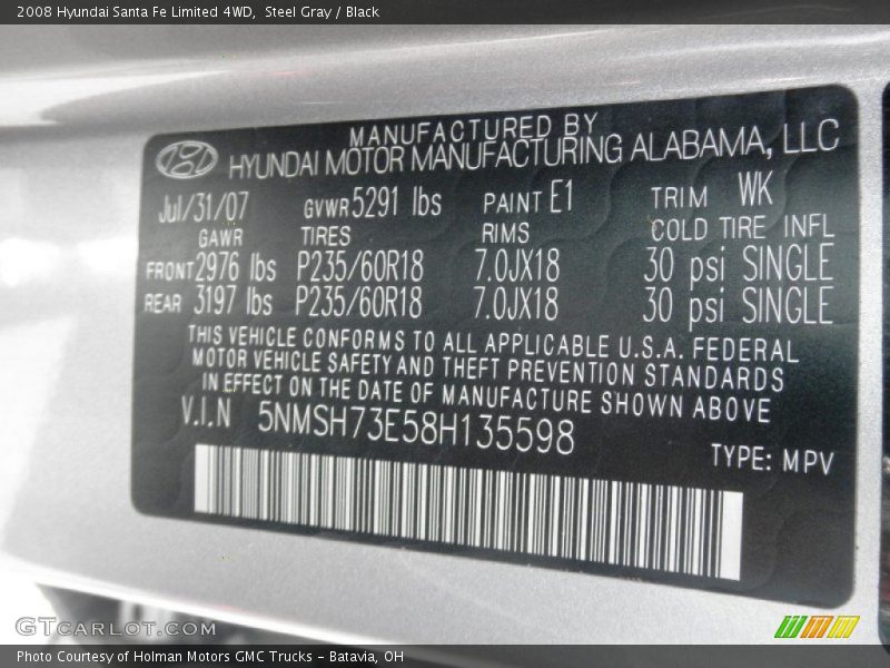Steel Gray / Black 2008 Hyundai Santa Fe Limited 4WD