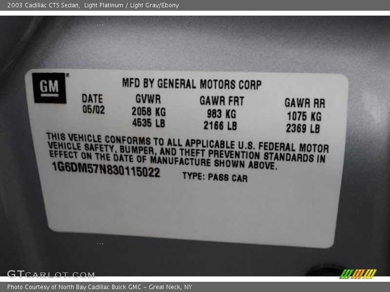 Light Platinum / Light Gray/Ebony 2003 Cadillac CTS Sedan